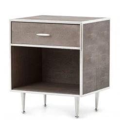 FOUR HANDS ANDEL SHAGREEN BEDSIDE TABLE: CHROME Bedroom