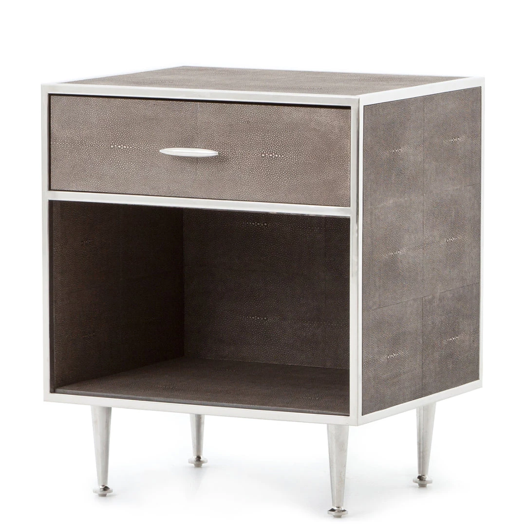 FOUR HANDS ANDEL SHAGREEN BEDSIDE TABLE: CHROME Bedroom 2 FOUR HANDS ANDEL SHAGREEN BEDSIDE TABLE: CHROME Bedroom