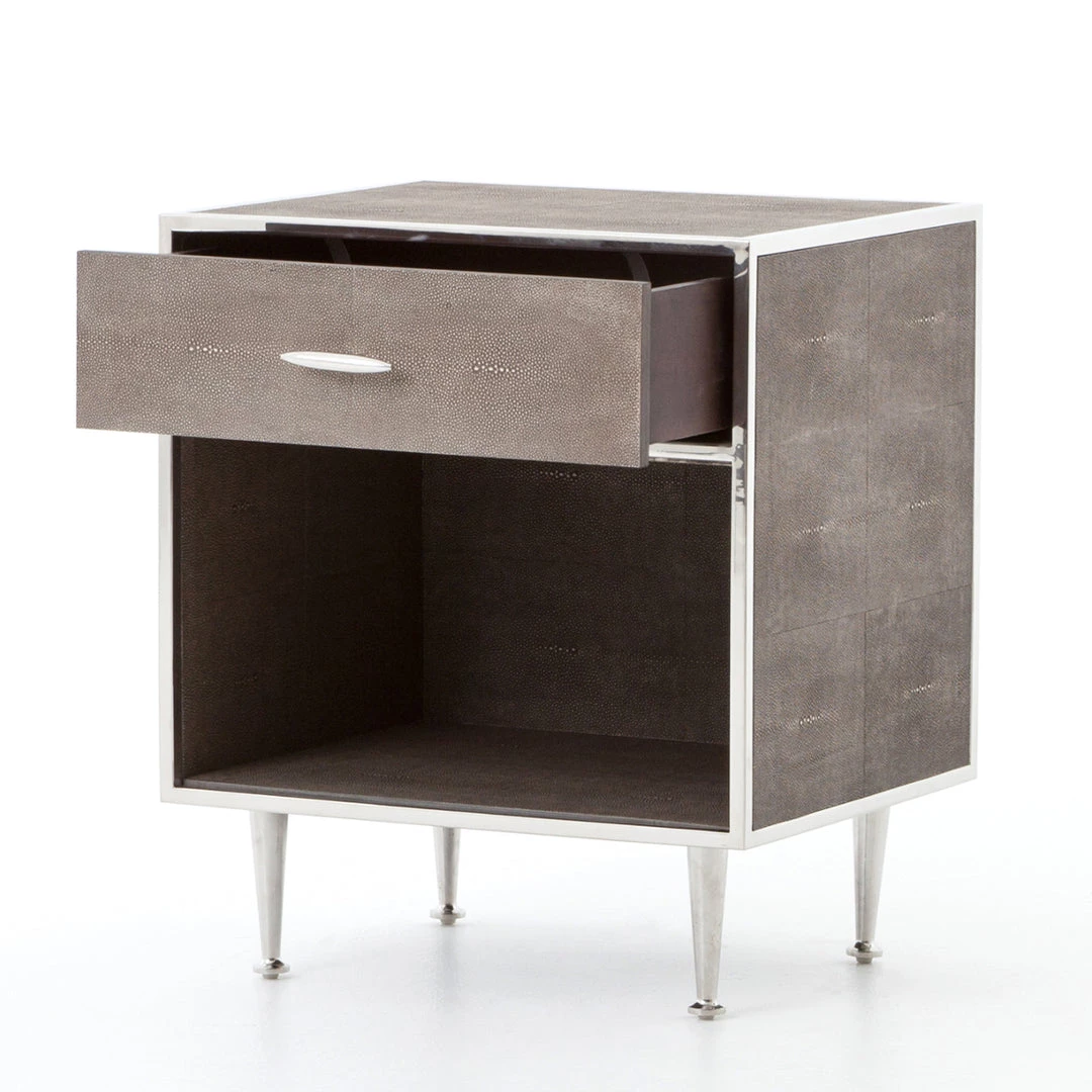 FOUR HANDS ANDEL SHAGREEN BEDSIDE TABLE: CHROME Bedroom 3 FOUR HANDS ANDEL SHAGREEN BEDSIDE TABLE: CHROME Bedroom