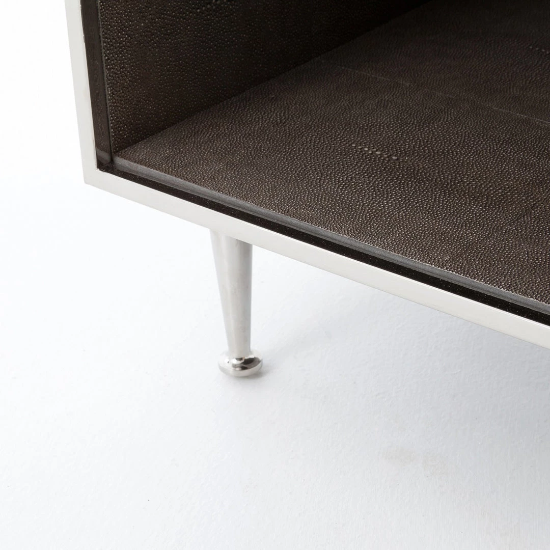 FOUR HANDS ANDEL SHAGREEN BEDSIDE TABLE: CHROME Bedroom 7 FOUR HANDS ANDEL SHAGREEN BEDSIDE TABLE: CHROME Bedroom