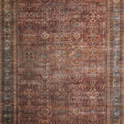LOLOI ANJALI VINTAGE PRINT FLAT RUG: BRICK, BLUE