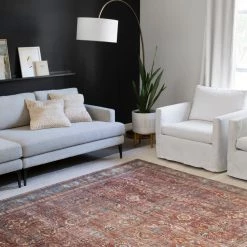 LOLOI ANJALI VINTAGE PRINT FLAT RUG: BRICK, BLUE