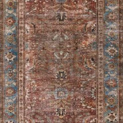 LOLOI ANJALI VINTAGE PRINT FLAT RUG: BRICK, BLUE