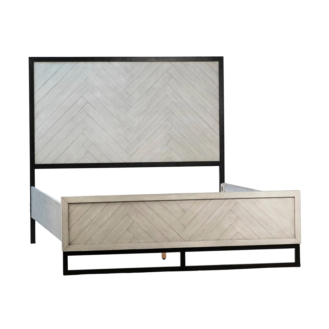 DOVETAIL ANTIQUE GREY WASH HERRINGBONE PANEL BED Bedroom 2 DOVETAIL ANTIQUE GREY WASH HERRINGBONE PANEL BED Bedroom