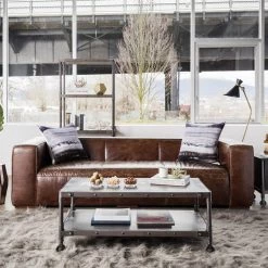 MOES ANTWERP CIGAR BROWN LEATHER SOFA Living Room