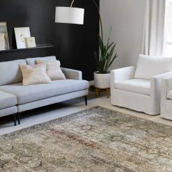 LOLOI ARNAV VINTAGE PRINT FLAT RUG: OLIVE