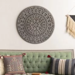 SURYA ASHA CARVED WOOD WALL MEDALLION