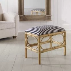 UTTERMOST ASHORE RATTAN WRAPPED SMALL BENCH: NAVY STRIPE Furniture