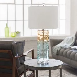 SURYA ASTOR GLASS LAMP: AQUA, CAMEL
