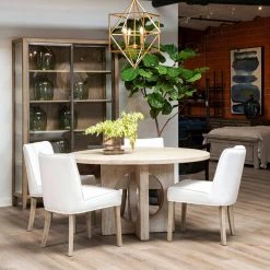DOVETAIL Furniture ASPEN 54"RD WHITE WASHED PINE DINING TABLE