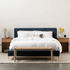 MOES ASTRID MIDNIGHT BLUE VELVET PLATFORM BED