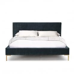 MOES ASTRID MIDNIGHT BLUE VELVET PLATFORM BED