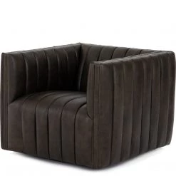 FOUR HANDS AUGUSTINE CHANNEL TUFTED LEATHER SWIVEL CHAIR