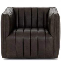 FOUR HANDS AUGUSTINE CHANNEL TUFTED LEATHER SWIVEL CHAIR