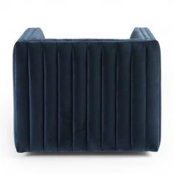 FOUR HANDS AUGUSTINE CHANNEL TUFTED NAVY VELVET SWIVEL CHAIR Living Room