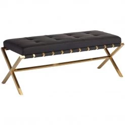 NUEVO Living Room AUGUSTE BLACK SADDLE STRAPPED BENCH