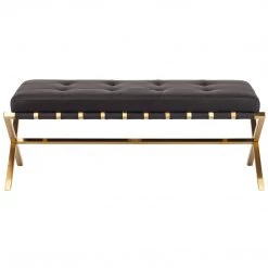 NUEVO Living Room AUGUSTE BLACK SADDLE STRAPPED BENCH