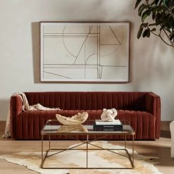 FOUR HANDS AUGUSTINE CHANNEL TUFTED SOFA: AUBURN VELVET