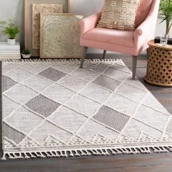 SURYA AVILA GRAY DIAMOND TEXTURED PILE RUG