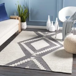 SURYA AZA INDOOR-OUTDOOR RUG: CHARCOAL + IVORY
