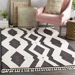 SURYA AZILA BLACK + IVORY TEXTURED PILE RUG