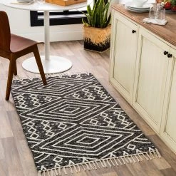 SURYA Rug TOBEY WOOL + COTTON TEXTURED FLATWEAVE: BLACK