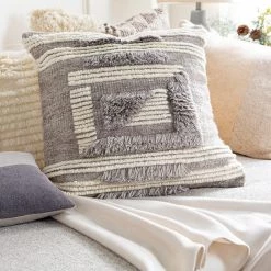 SURYA BELU FRINGE PILLOW: GREY