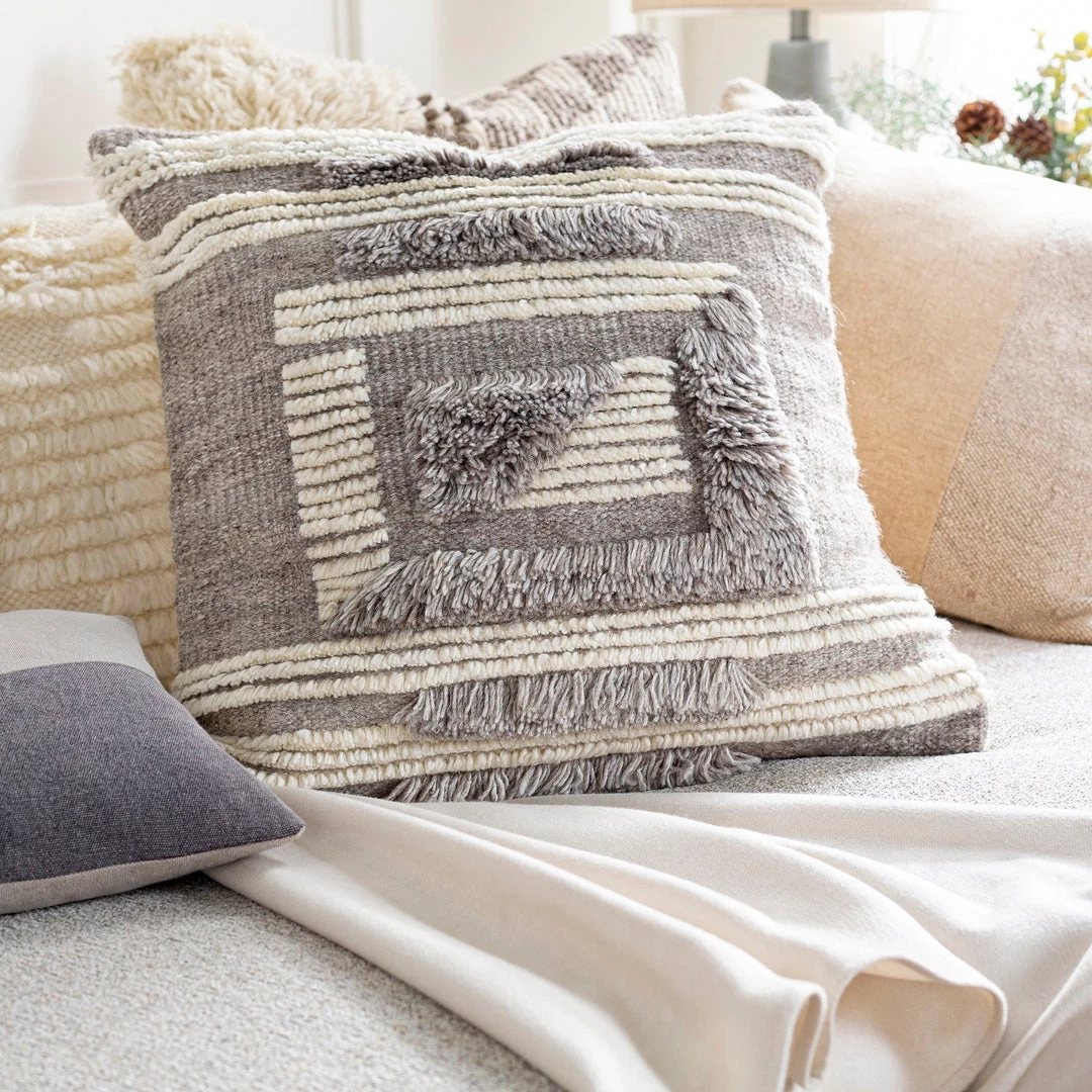 SURYA BELU FRINGE PILLOW: GREY 2 SURYA BELU FRINGE PILLOW: GREY