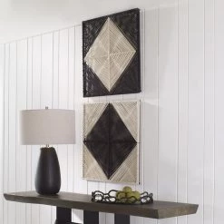 UTTERMOST Wall Sculptures + Decor BLACK+NATURAL GEOMETRIC ROPED WALL SQUARES