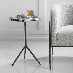 UTTERMOST BLACK + WHITE STRIPED MARBLE ACCENT TABLE