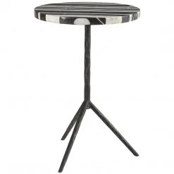 UTTERMOST BLACK + WHITE STRIPED MARBLE ACCENT TABLE