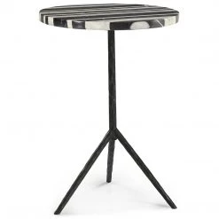 UTTERMOST BLACK + WHITE STRIPED MARBLE ACCENT TABLE