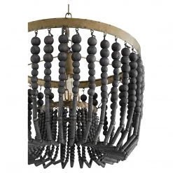 CYAN BLACKENED WOOD BEADED HAMMOCK PENDANT