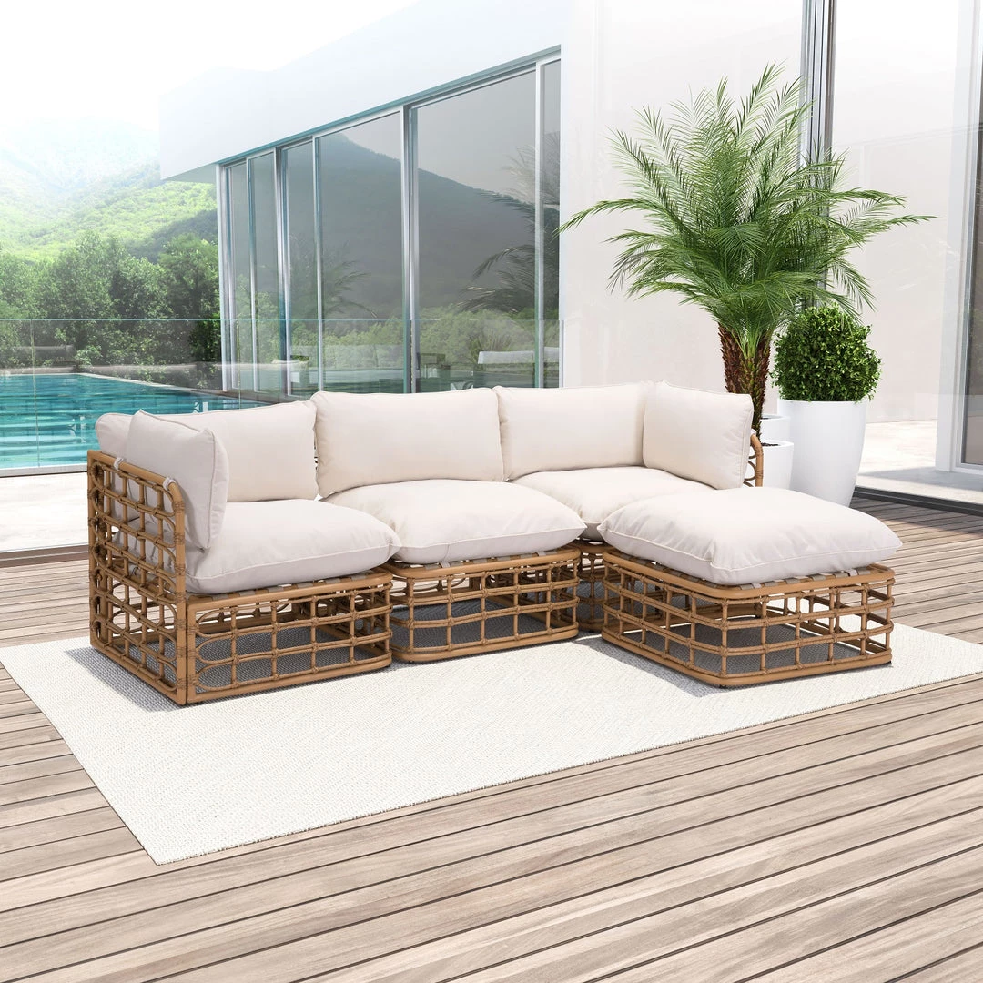 ZUO BLANCHE SYNTHETIC RATTAN POLE OTTOMAN Outdoor 7 ZUO BLANCHE SYNTHETIC RATTAN POLE OTTOMAN Outdoor