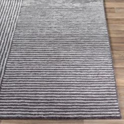 SURYA BLOK STRIPE VISCOSE RUG: GRAY + BLACK