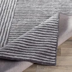 SURYA BLOK STRIPE VISCOSE RUG: GRAY + BLACK