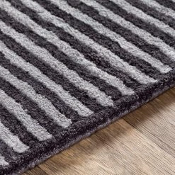 SURYA BLOK STRIPE VISCOSE RUG: GRAY + BLACK