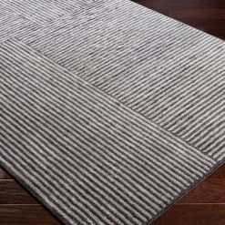 SURYA BLOK STRIPE VISCOSE RUG: GRAY + BLACK