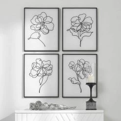 UTTERMOST "BLOOM" BLACK & WHITE GLASS PRINTS | SET OF 4 Wall Art