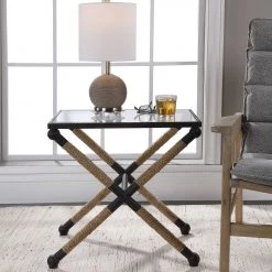 UTTERMOST BRADDOCK IRON + JUTE ROPE END TABLE