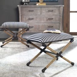 UTTERMOST BRADDOCK NAVY STRIPED SMALL BENCH