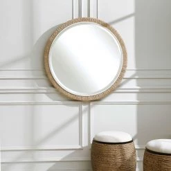 UTTERMOST BRAIDED BANANA LEAF ROUND MIRROR