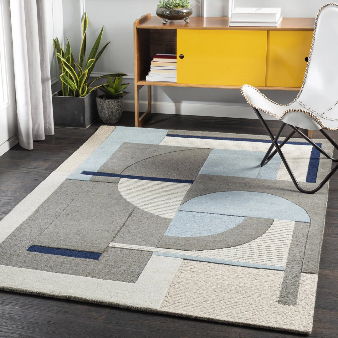 SURYA DERRICK TUFTED WOOL RUG: BLUE HAZE, GREY 2 SURYA DERRICK TUFTED WOOL RUG: BLUE HAZE, GREY