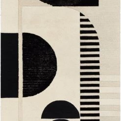 SURYA DECO MOON TUFTED WOOL RUG: BLACK, BEIGE