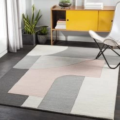 SURYA DEMI TUFTED WOOL RUG: BLUSH, GREY