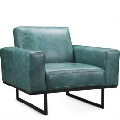 MOES Living Room BROCK TEAL LEATHER ARM CHAIR