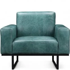 MOES Living Room BROCK TEAL LEATHER ARM CHAIR