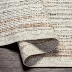 SURYA BRYNN HAND-WOVEN WOOL RUG: CREAM, LIGHT GREY