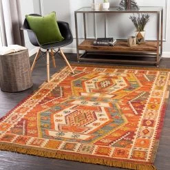 SURYA BURSA INDOOR-OUTDOOR RUG: BURNT ORANGE MULTI