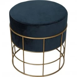 MOES CAGED BRASS VANITY STOOL: MIDNIGHT VELVET Living Room